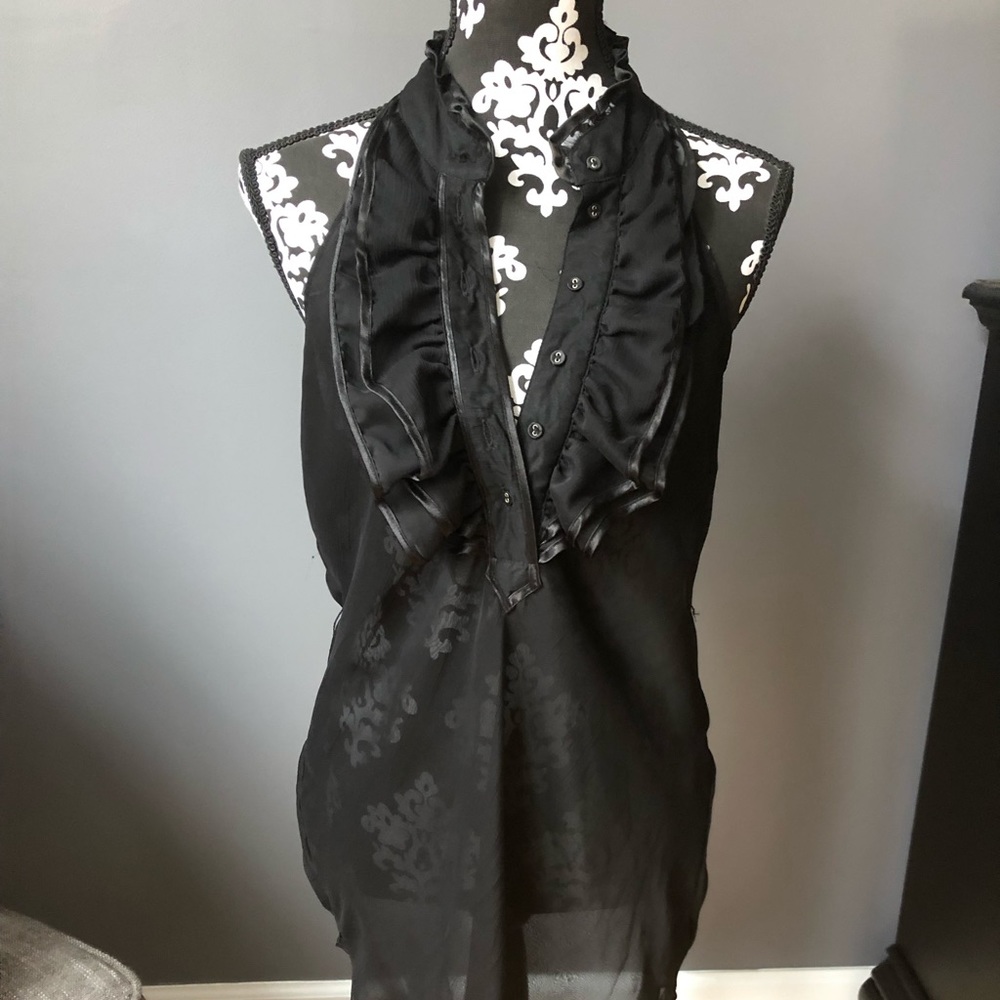 Black sheer race back ruffle top